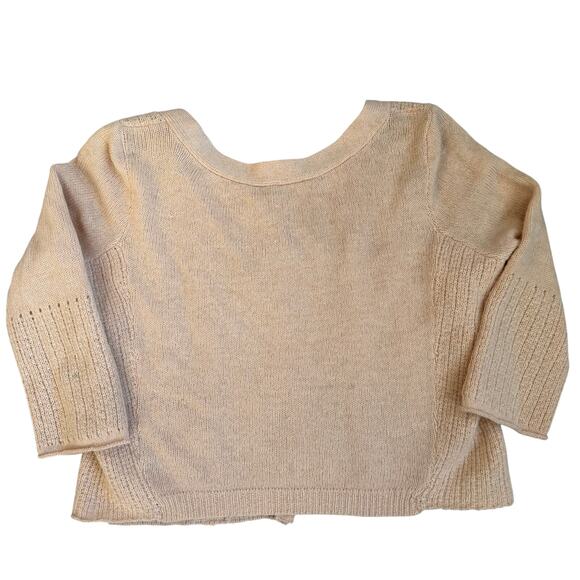 Free People Peach/Pink Sequin Lace front 3/4 Sleeve Cardigan Sweater- M - Picture 4 of 10